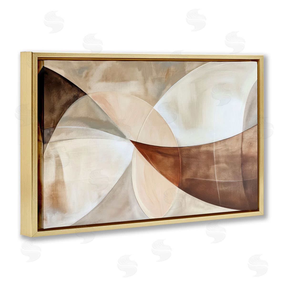 Curved Neutral Tones Abstraction Gold Floating Frame Canvas Wall Art, Home Decor by LSR Creative Studio