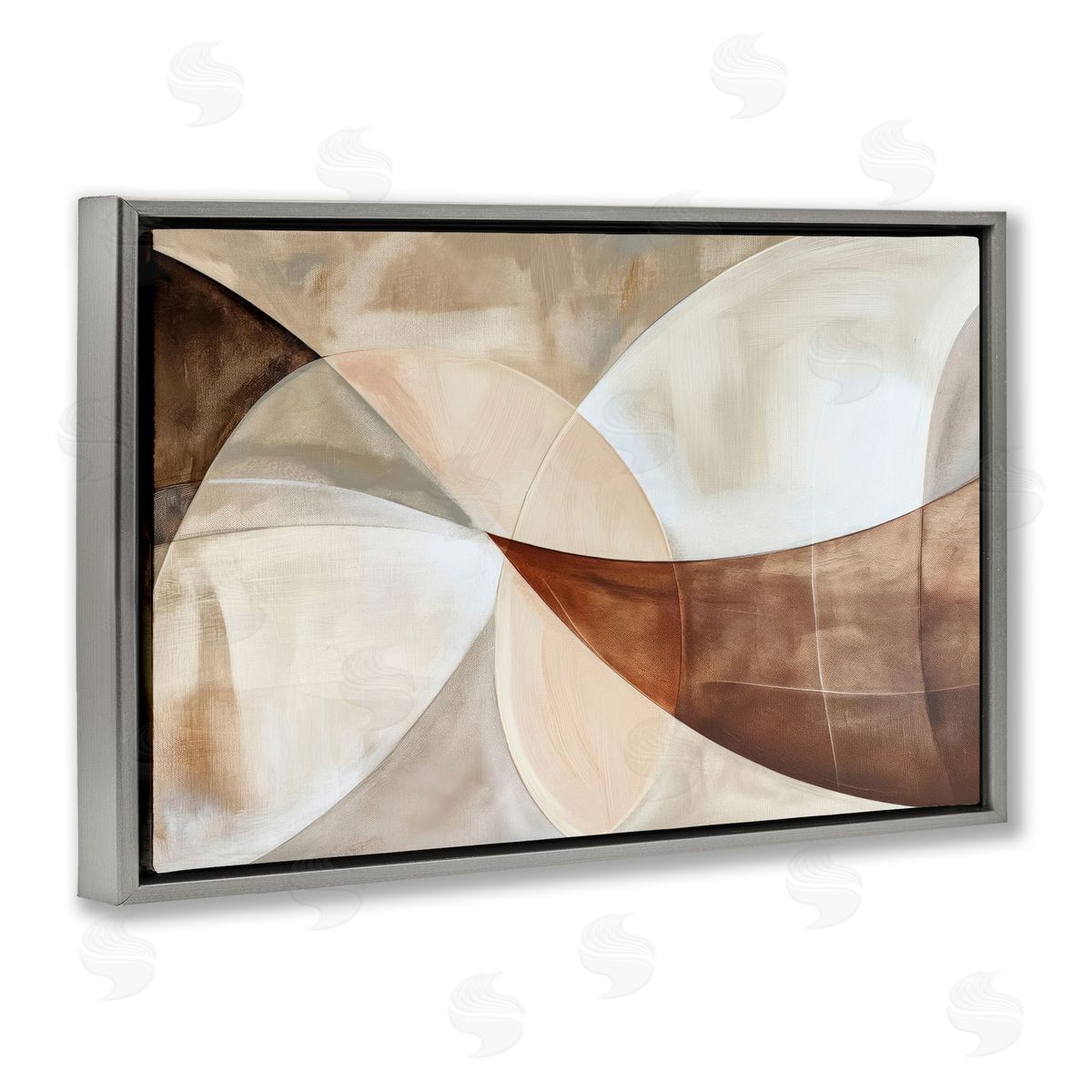 Curved Neutral Tones Abstraction Grey Floating Frame Canvas Wall Art, Home Decor by LSR Creative Studio