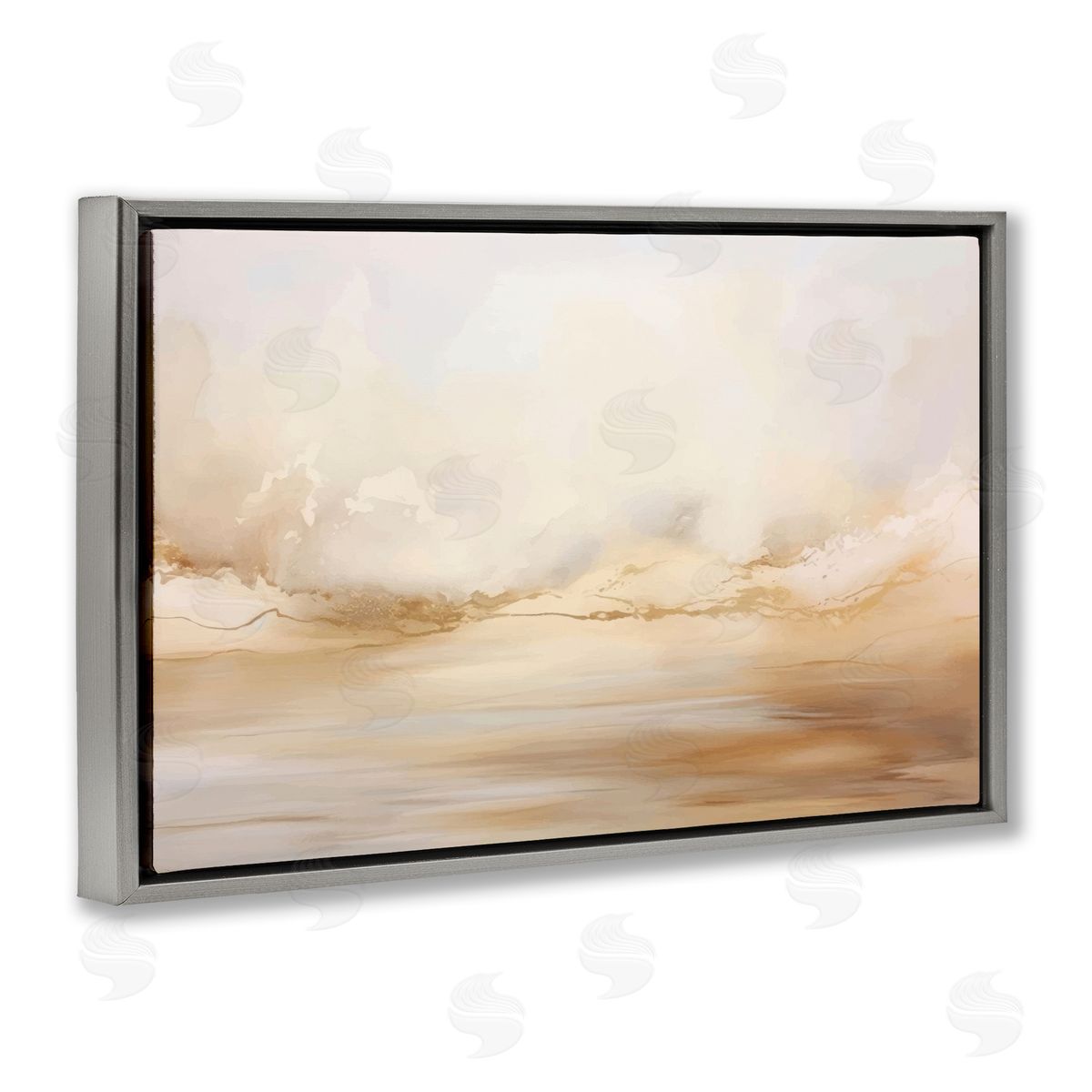 Neutral Abstract Horizon Line Grey Floating Frame Canvas Wall Art, Home Decor by LSR Creative Studio