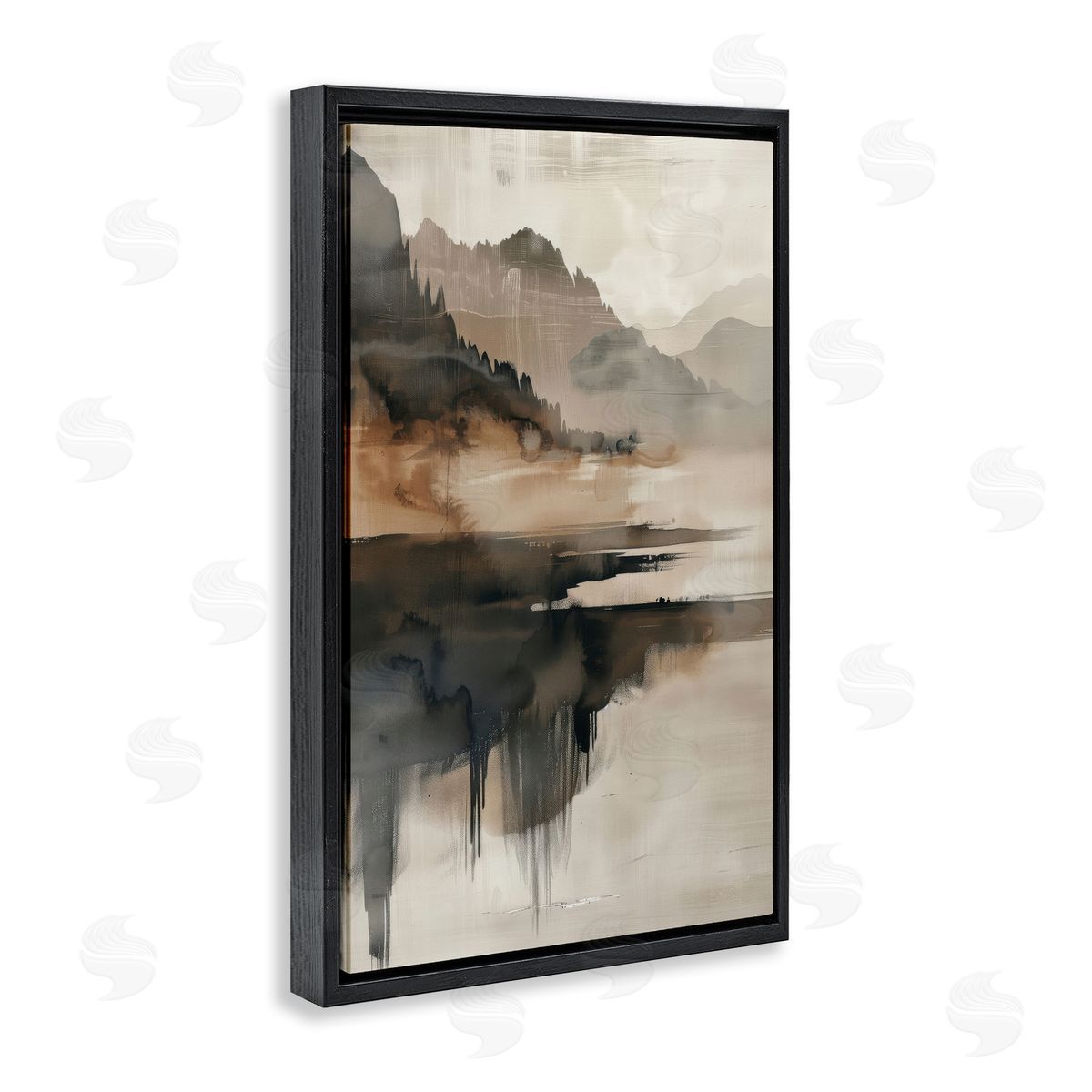 Layered Opaque Mountain Reflection Black Floating Frame Canvas Wall Art, Home Decor by LSR Creative Studio
