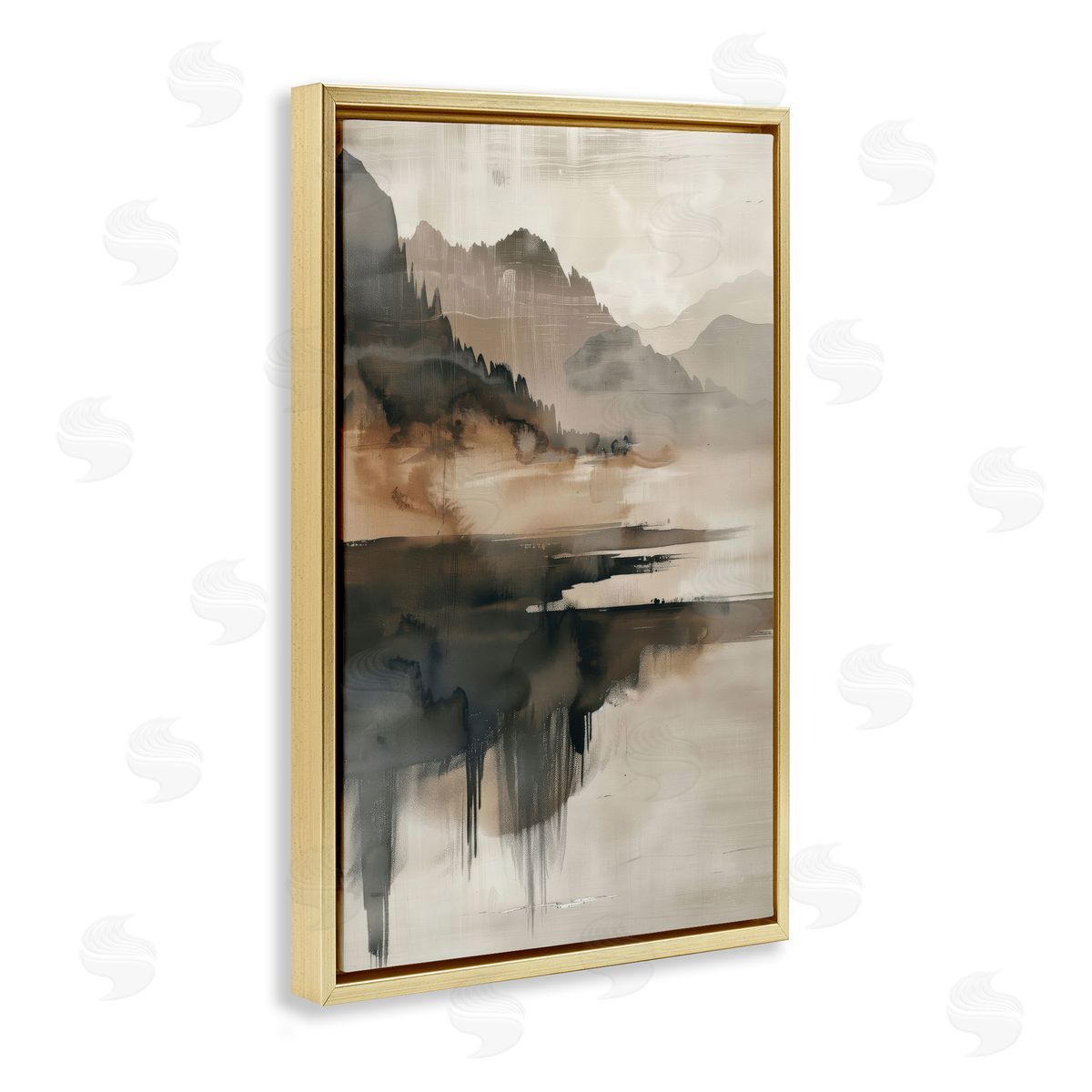 Layered Opaque Mountain Reflection Gold Floating Frame Canvas Wall Art, Home Decor by LSR Creative Studio
