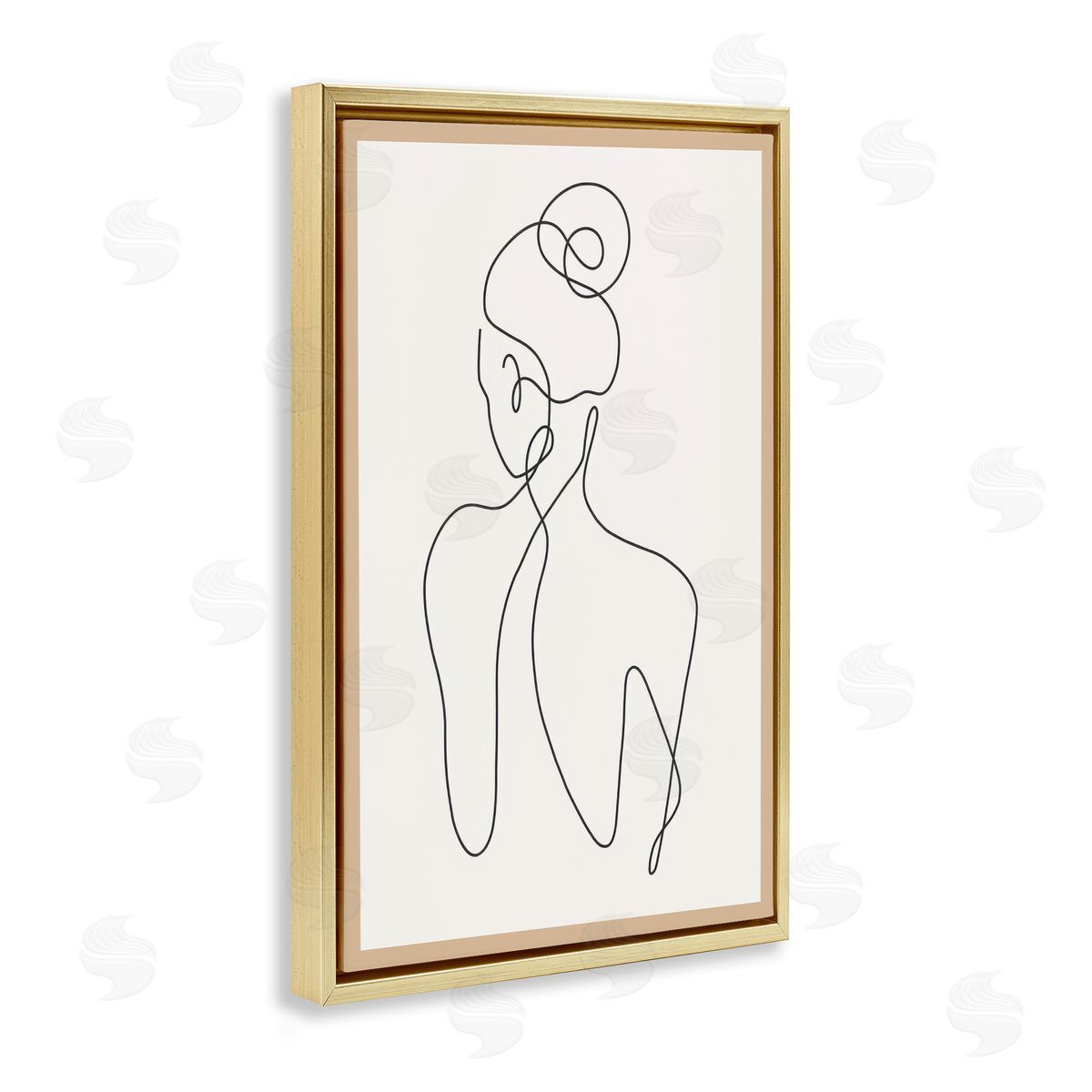Minimal Woman Line Drawing Gold Floating Frame Canvas Wall Art, Home Decor by LSR Creative Studio