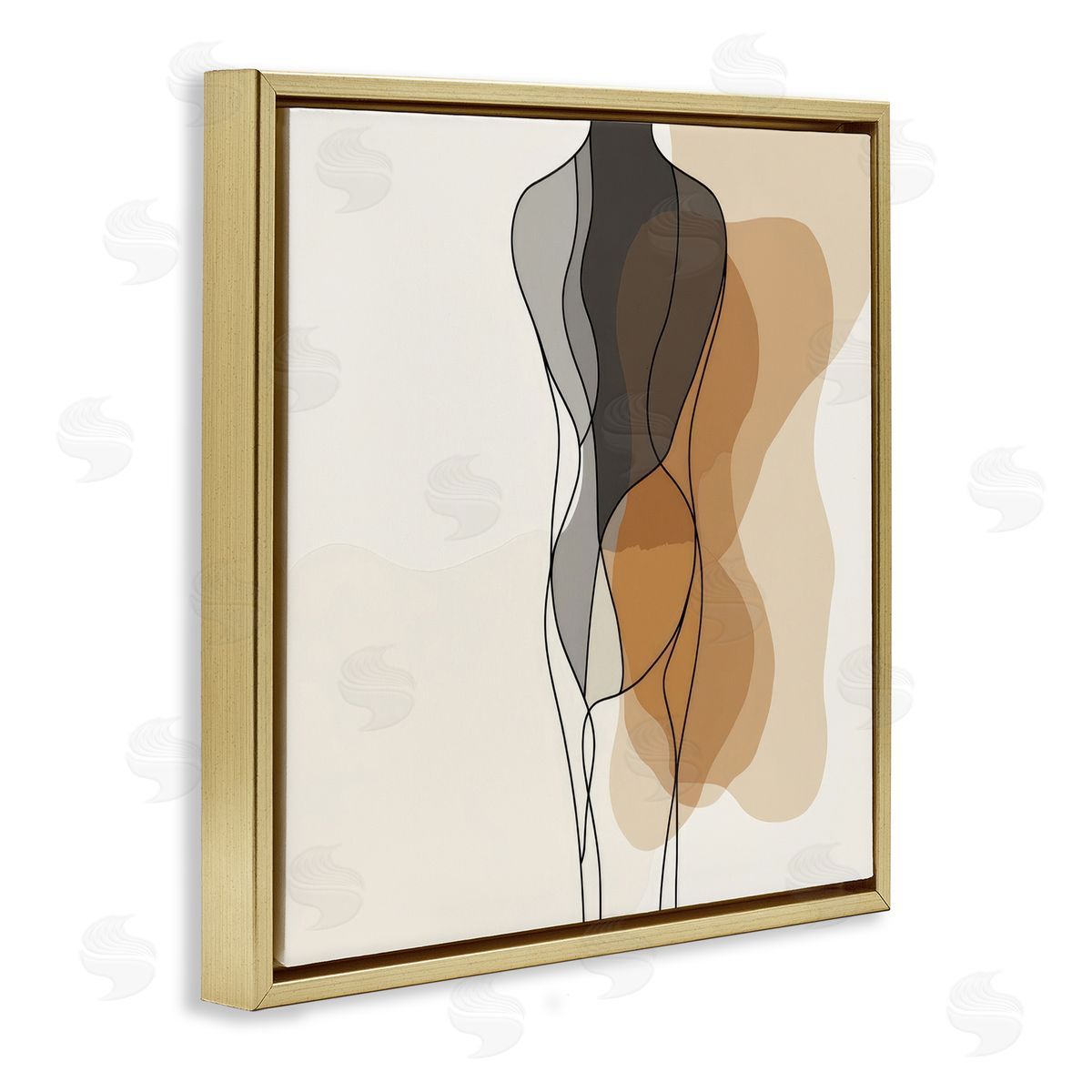 Earthy Neutrals Pattern Gold Floating Frame Canvas Wall Art, Home Decor by LSR Creative Studio