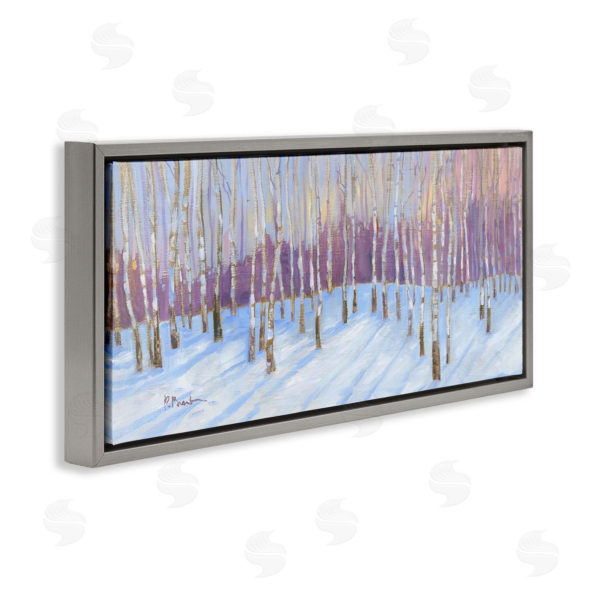 Niveous Birch Tree Grove Grey Floating Frame Canvas Wall Art, Home Decor by Paul Brent