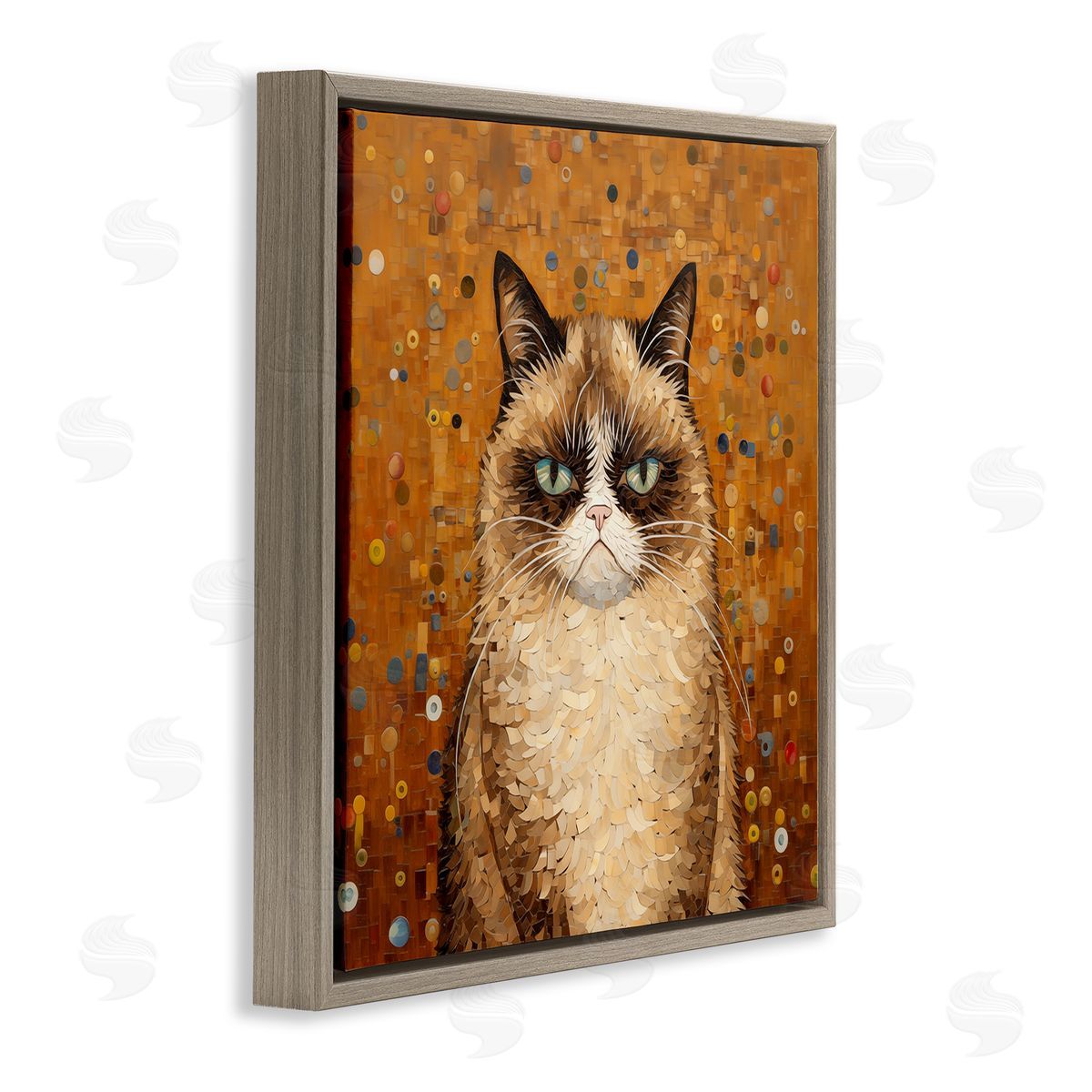 Grouchy Cat in Classic Style Brown Floating Frame Canvas Wall Art, Home Decor by Arlington Prints