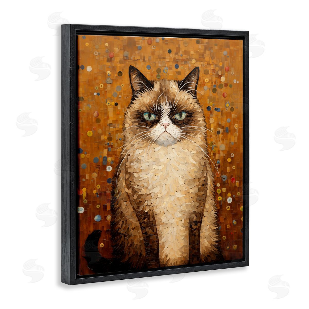 Grumpy Klimt Cat Black Floating Frame Canvas Wall Art, Home Decor by Arlington Prints