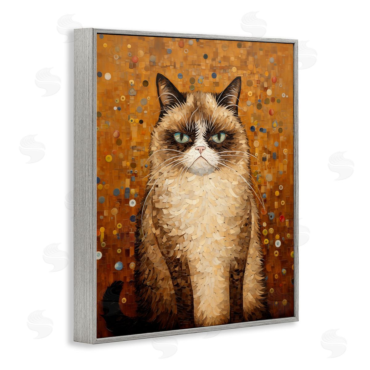 Grumpy Klimt Cat Grey Frame Print Wall Art, Home Decor by Arlington Prints