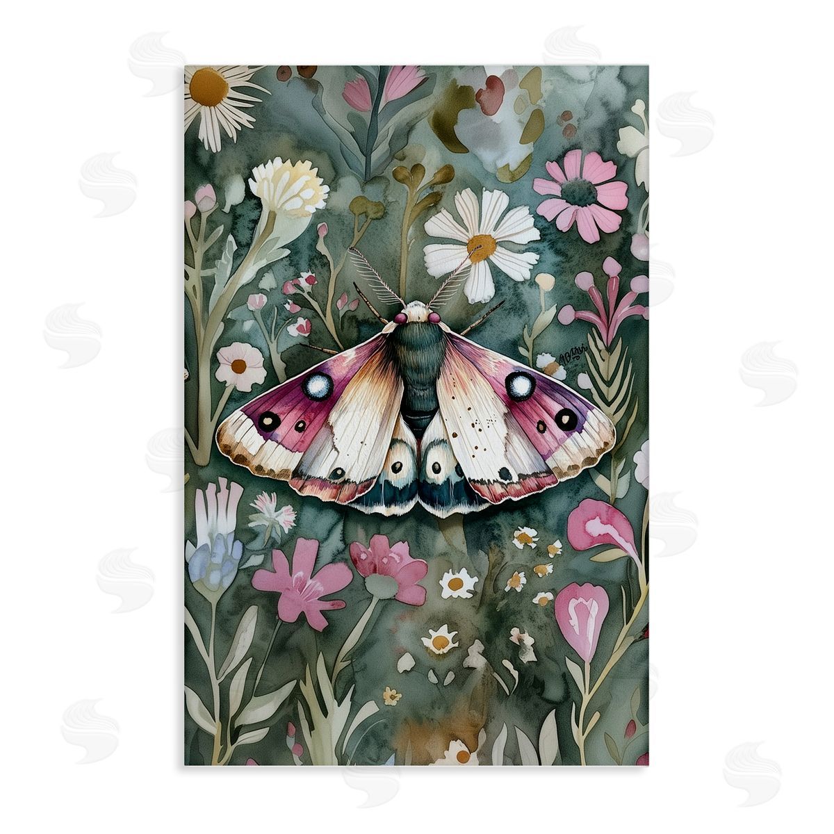 Beautiful Moth over Florals Canvas Wall Art, Home Decor by The Dutch Lady
