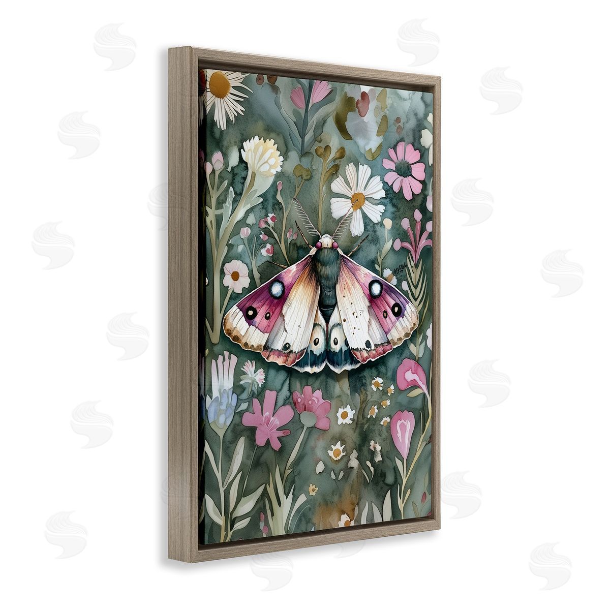 Beautiful Moth over Florals Brown Floating Frame Canvas Wall Art, Home Decor by The Dutch Lady