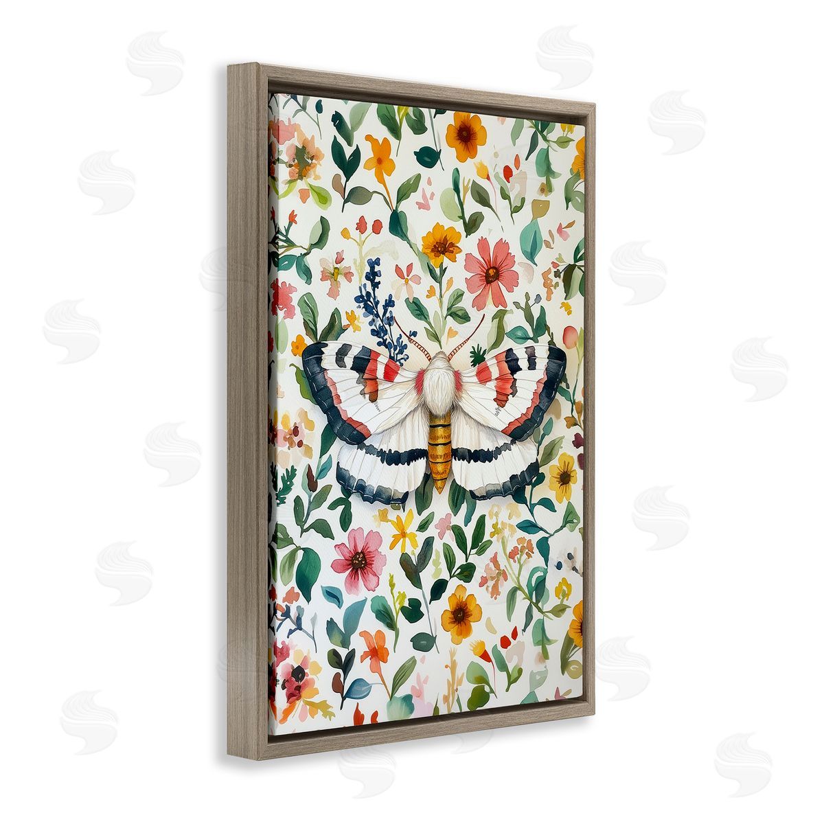 Butterfly & Bright Flowers Brown Floating Frame Canvas Wall Art, Home Decor by The Dutch Lady