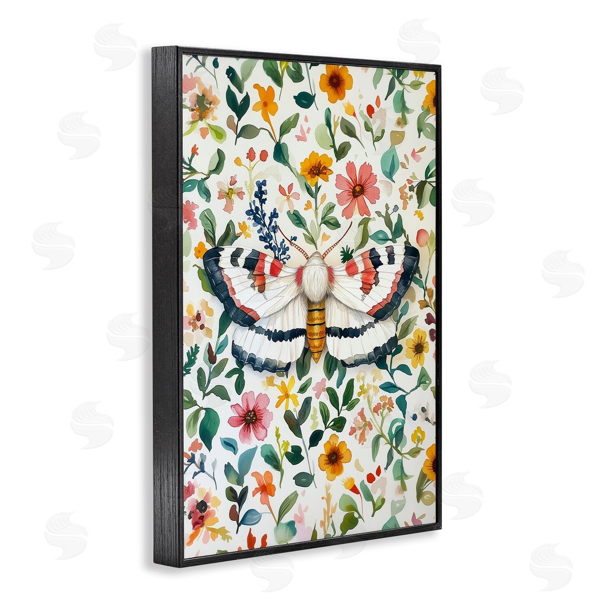 Butterfly & Bright Flowers Black Frame Print Wall Art, Home Decor by The Dutch Lady
