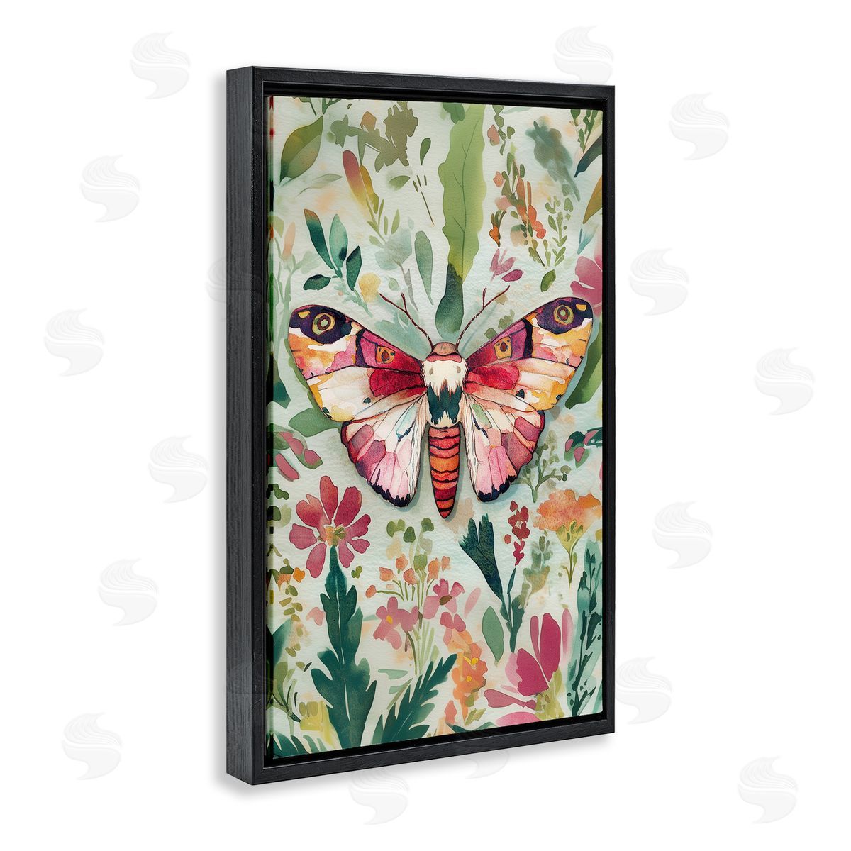 Butterfly over Abstract Flowers Black Floating Frame Canvas Wall Art, Home Decor by The Dutch Lady