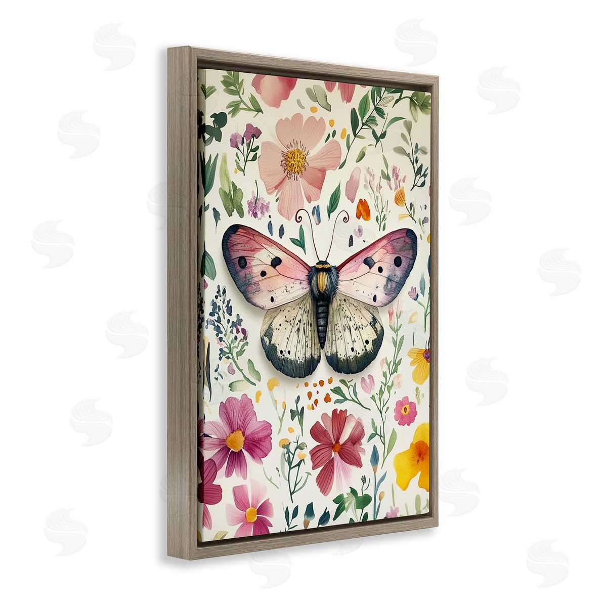 Botanical Butterfly & Herbs Brown Floating Frame Canvas Wall Art, Home Decor by The Dutch Lady