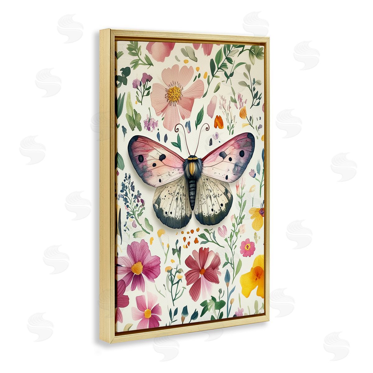 Botanical Butterfly & Herbs Gold Floating Frame Canvas Wall Art, Home Decor by The Dutch Lady