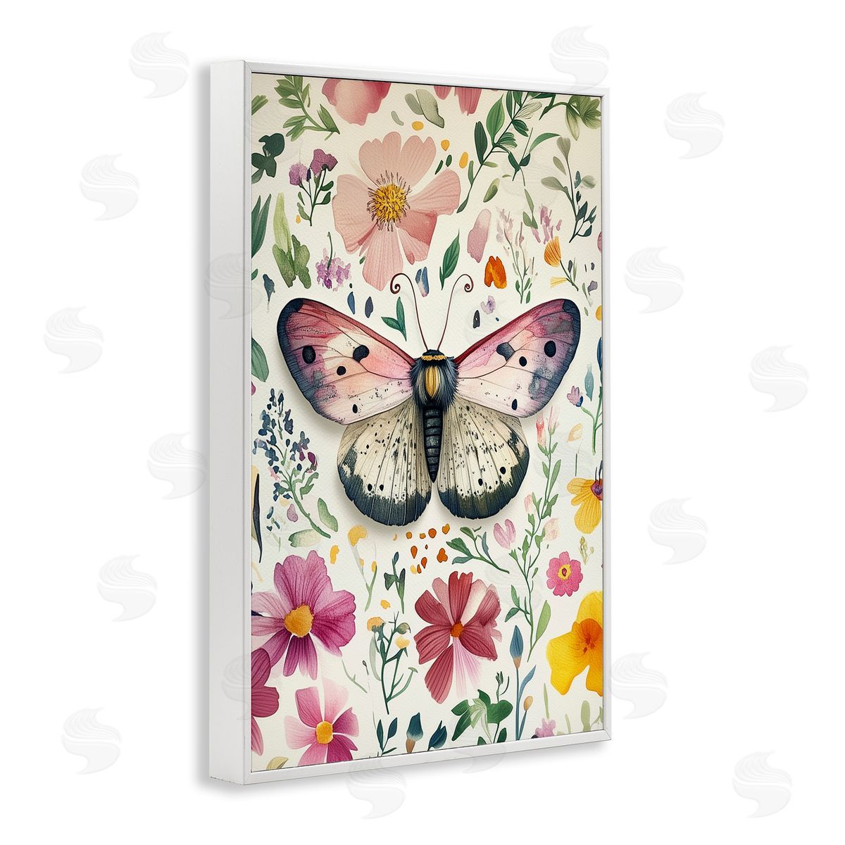 Botanical Butterfly & Herbs White Frame Print Wall Art, Home Decor by The Dutch Lady