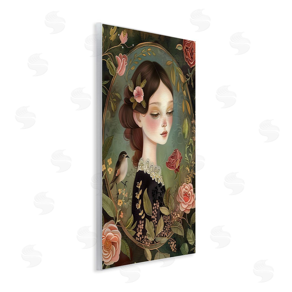 Vintage Lady & Floral Border Wood Plaque Wall Art, Home Decor by The Dutch Lady