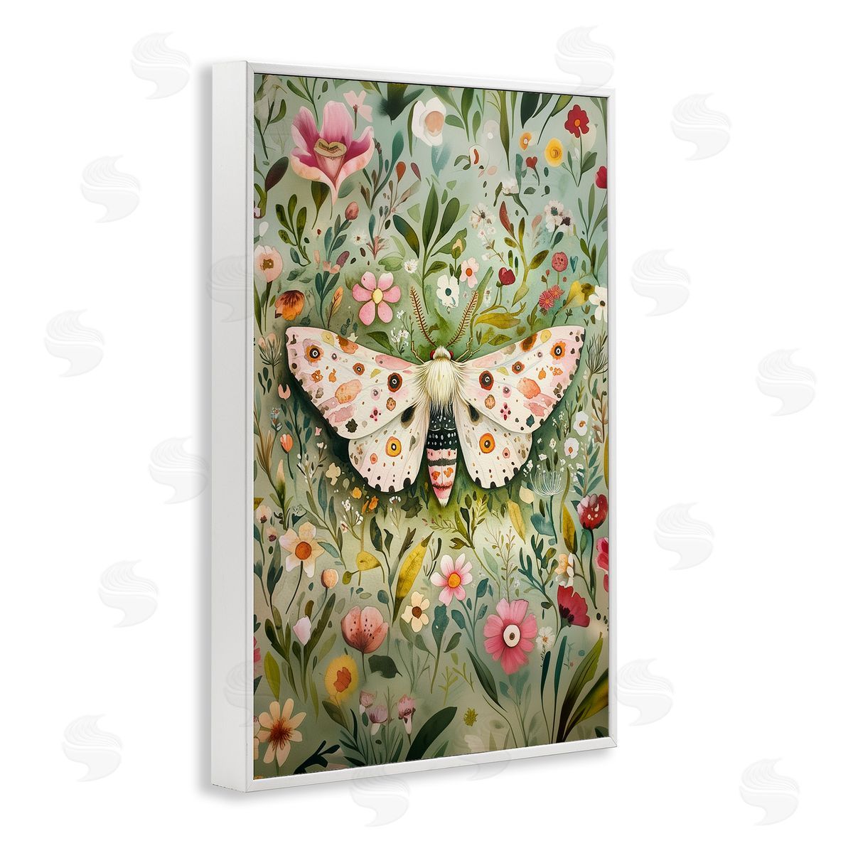 Floral Moth & Botanicals White Frame Print Wall Art, Home Decor by The Dutch Lady