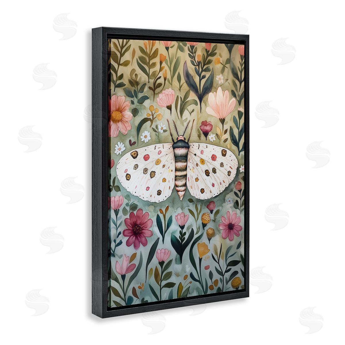 Flower Speckled Moth Wings Black Floating Frame Canvas Wall Art, Home Decor by The Dutch Lady