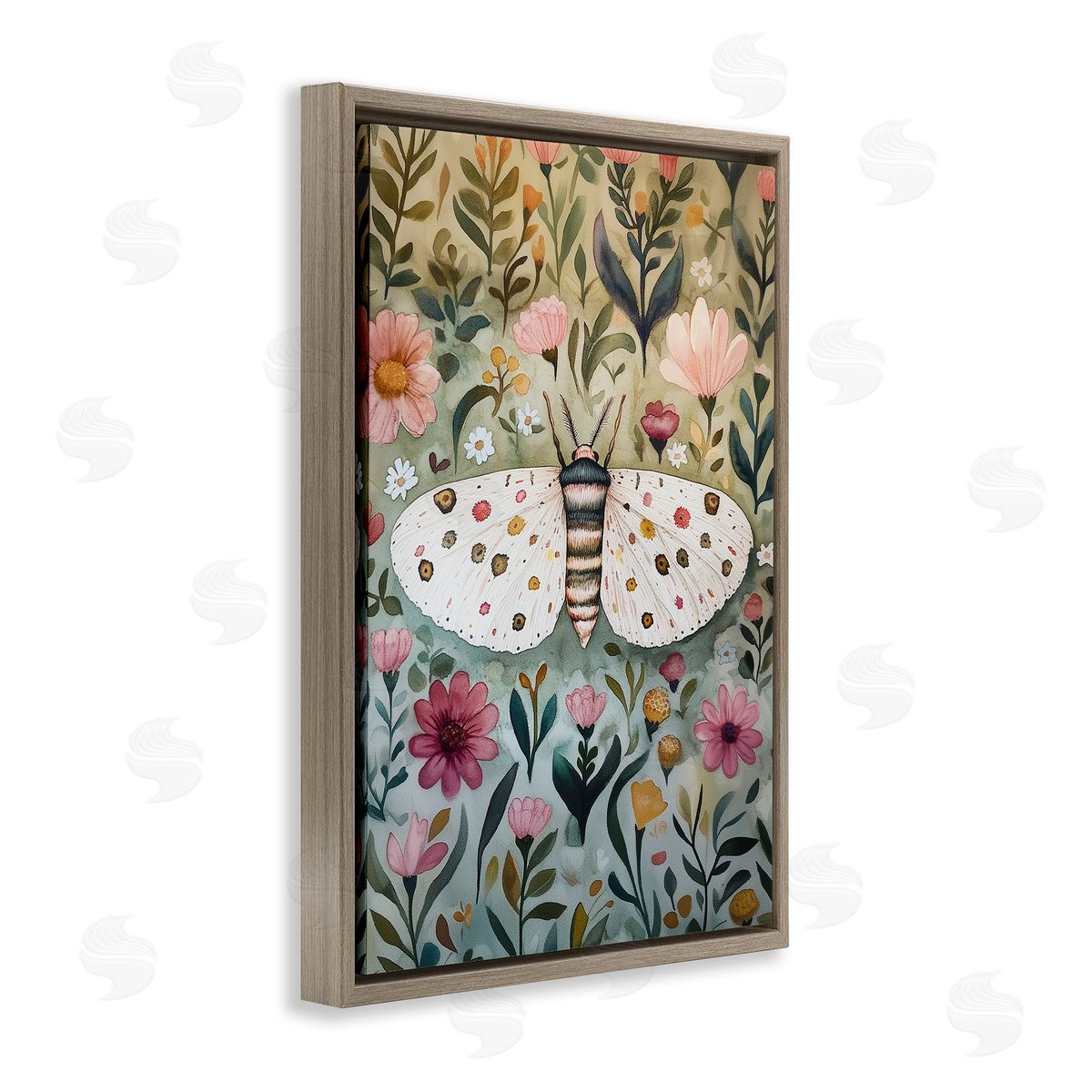 Flower Speckled Moth Wings Brown Floating Frame Canvas Wall Art, Home Decor by The Dutch Lady