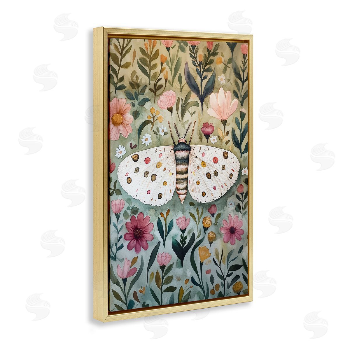 Flower Speckled Moth Wings Gold Floating Frame Canvas Wall Art, Home Decor by The Dutch Lady