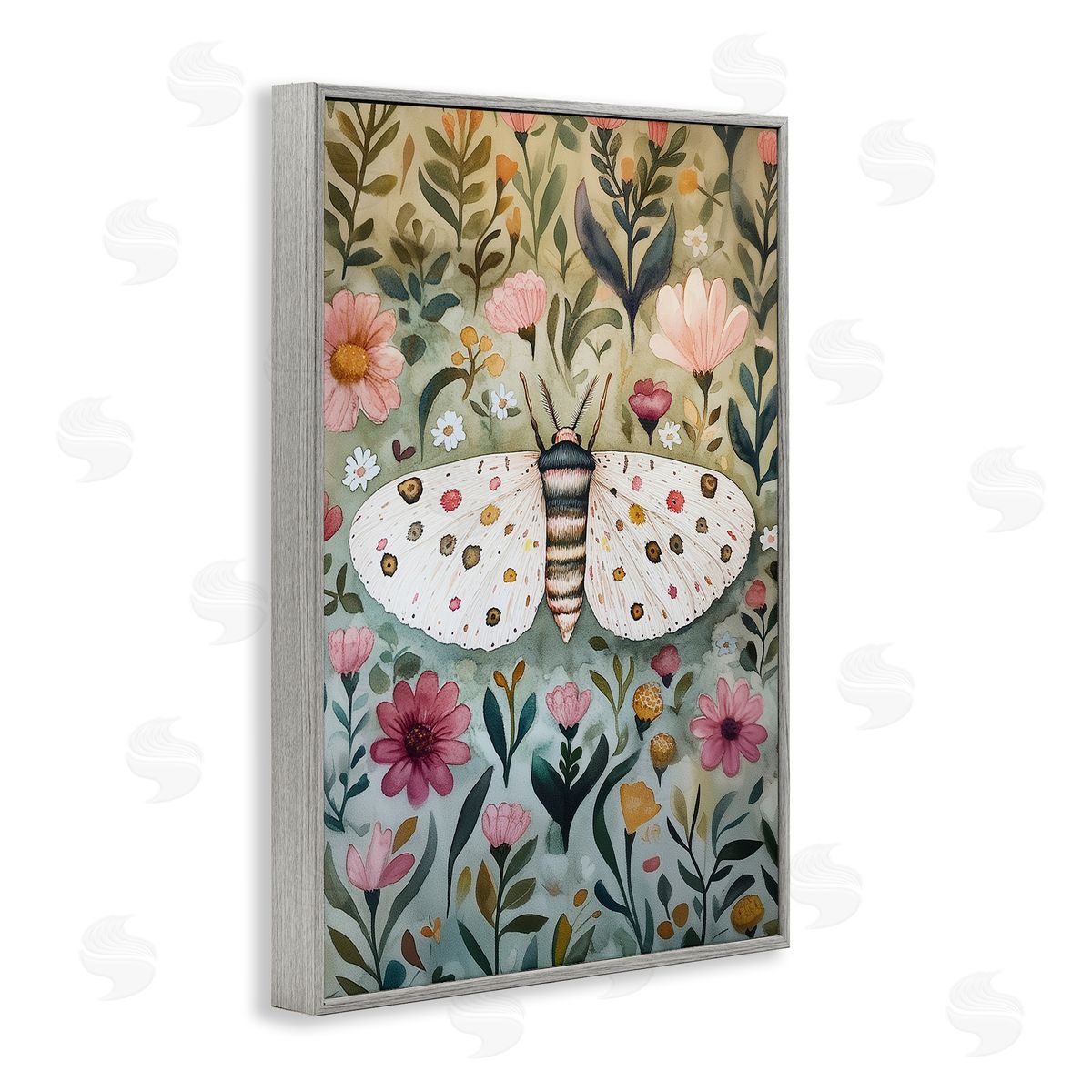 Flower Speckled Moth Wings Grey Frame Print Wall Art, Home Decor by The Dutch Lady