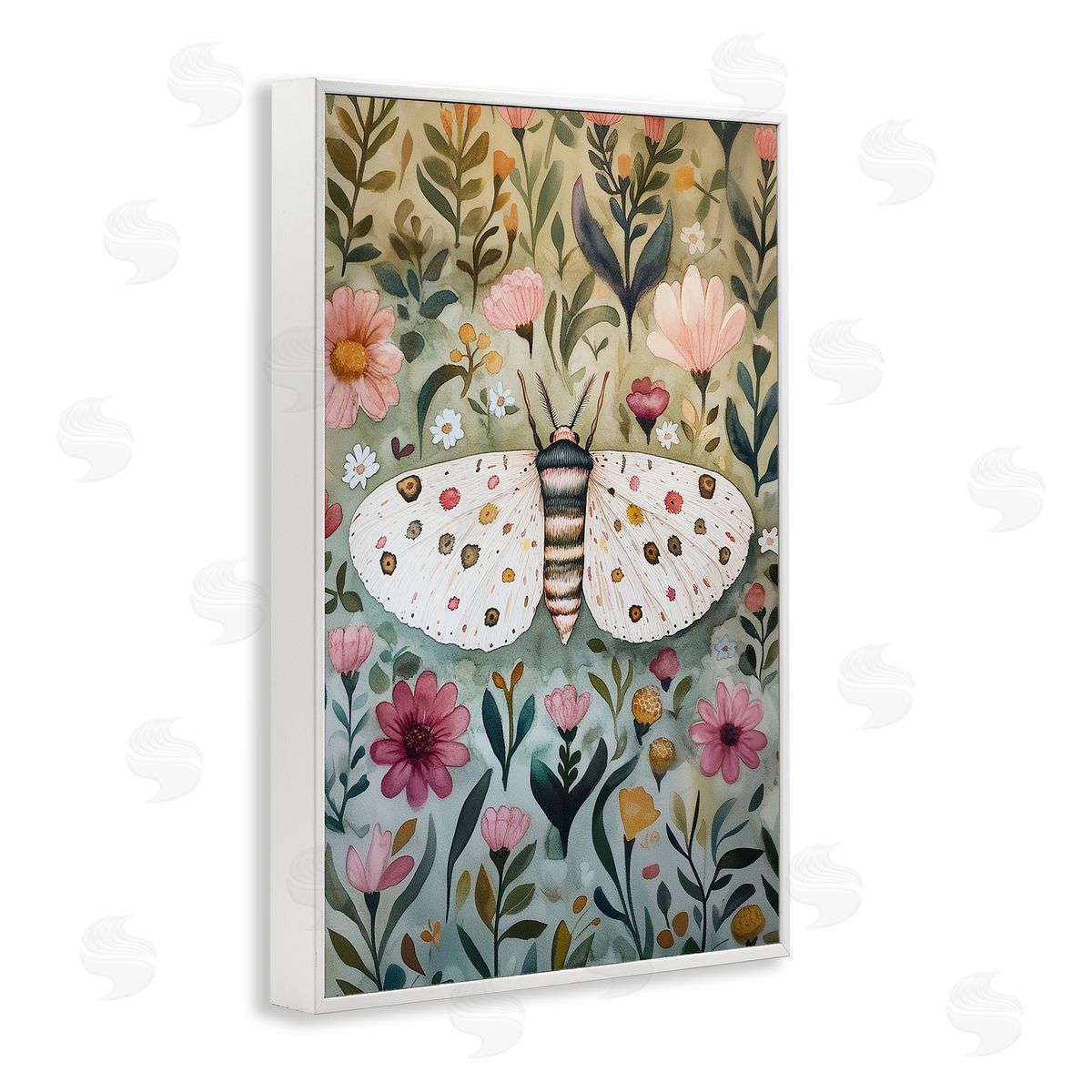 Flower Speckled Moth Wings White Frame Print Wall Art, Home Decor by The Dutch Lady