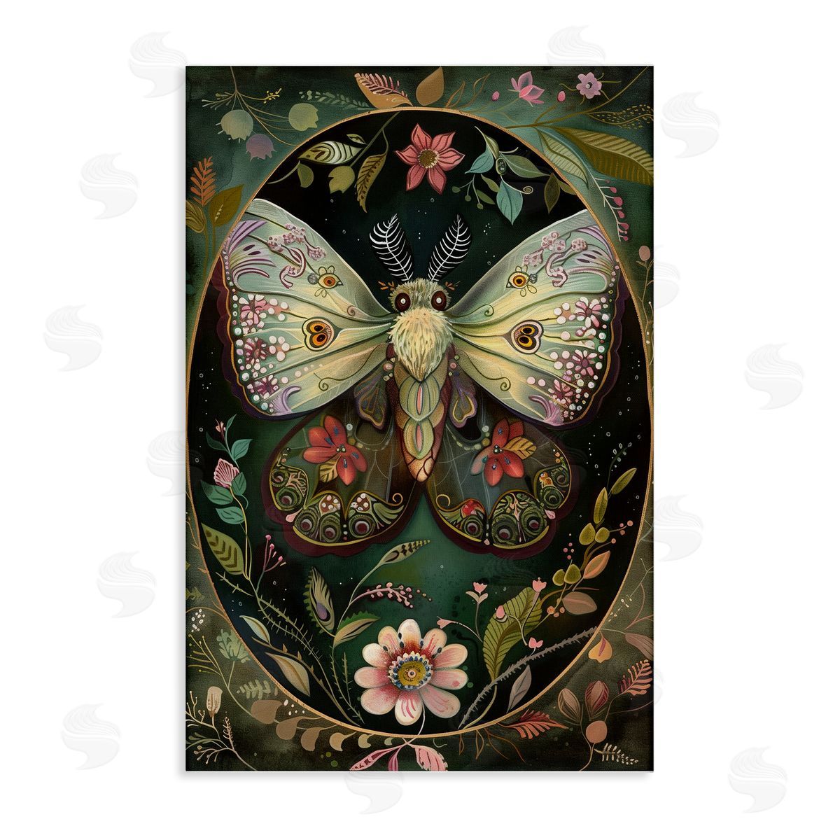 Green Toned Victorian Moth Canvas Wall Art, Home Decor by The Dutch Lady