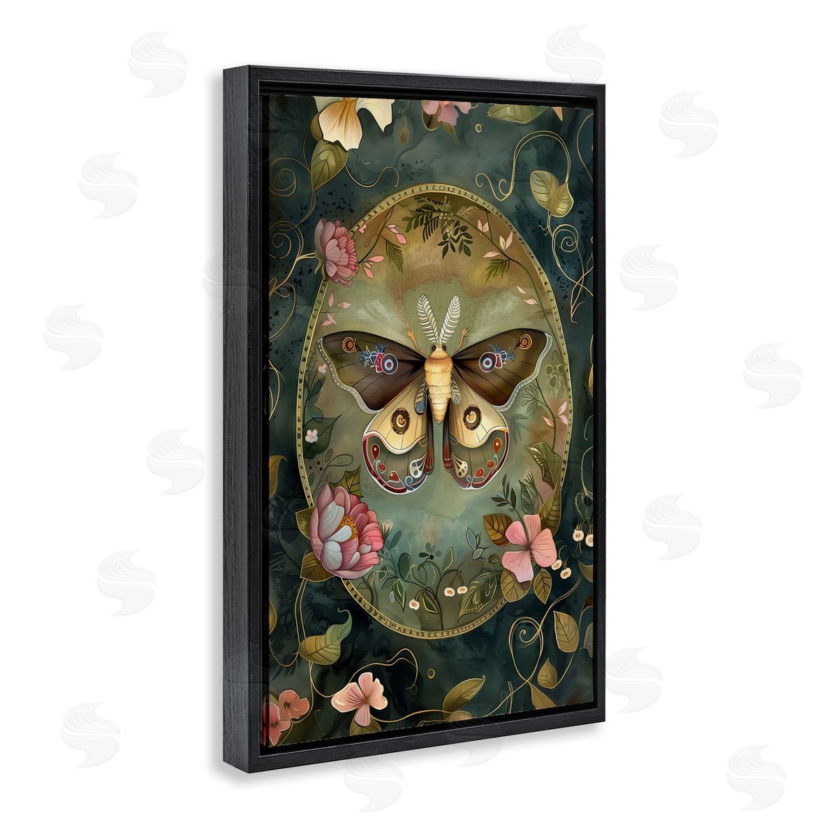 Ornate Victorian Moth Black Floating Frame Canvas Wall Art, Home Decor by The Dutch Lady