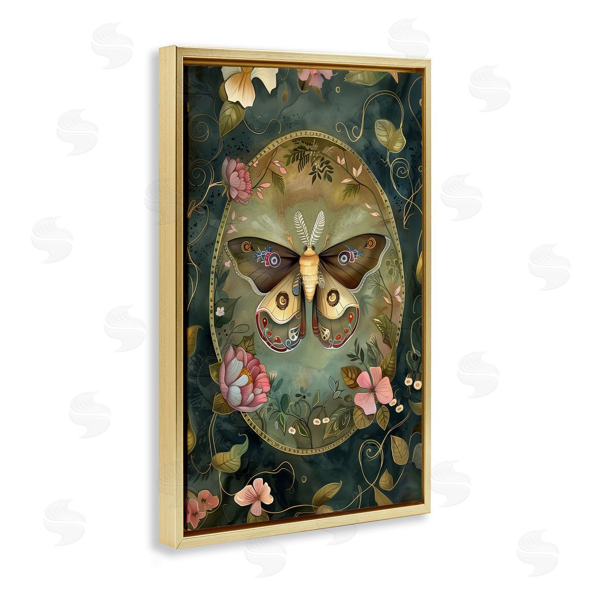 Ornate Victorian Moth Gold Floating Frame Canvas Wall Art, Home Decor by The Dutch Lady