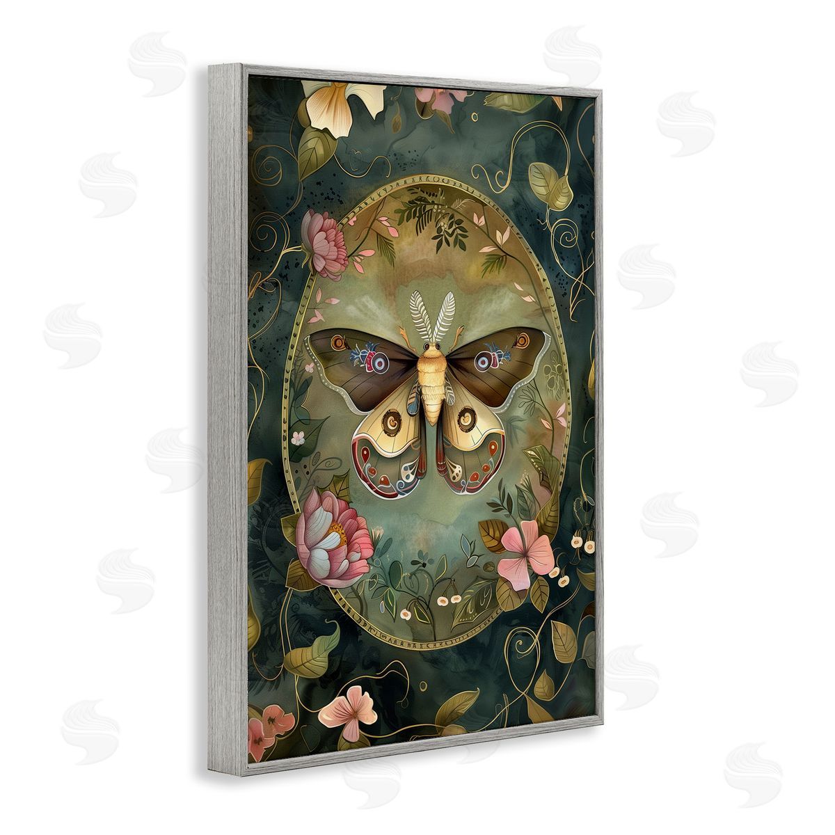 Ornate Victorian Moth Grey Frame Print Wall Art, Home Decor by The Dutch Lady