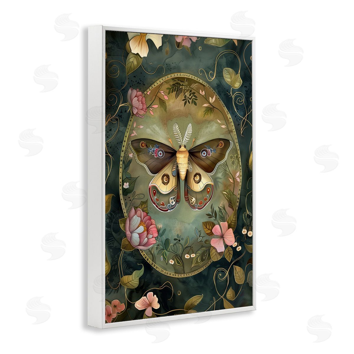 Ornate Victorian Moth White Frame Print Wall Art, Home Decor by The Dutch Lady