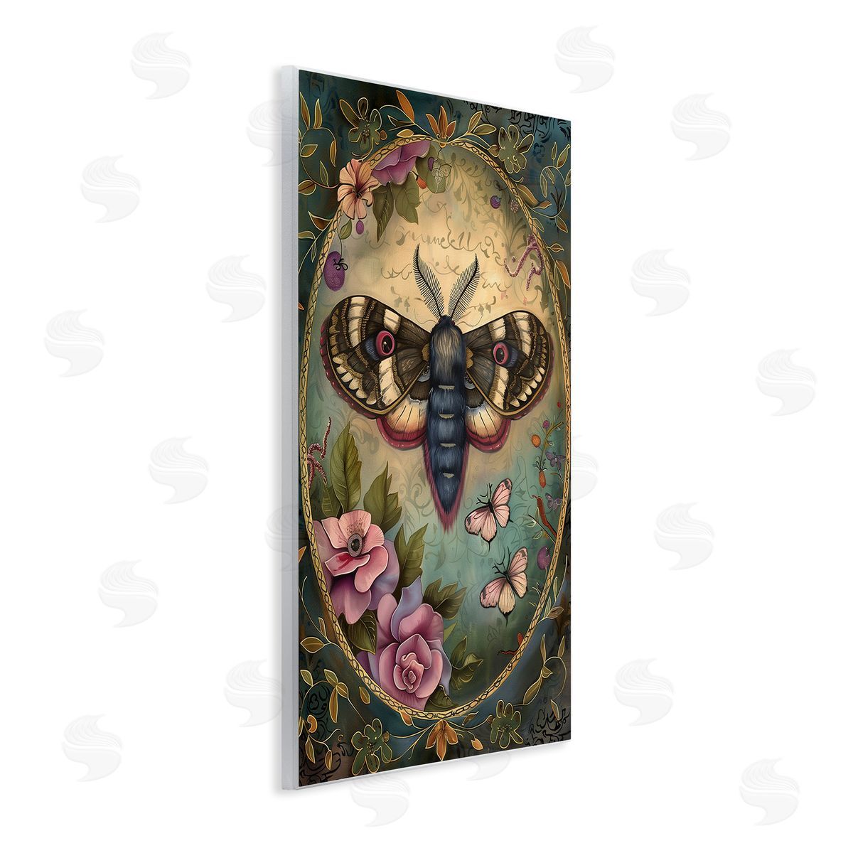 Vintage Moth & Floral Border Wood Plaque Wall Art, Home Decor by The Dutch Lady