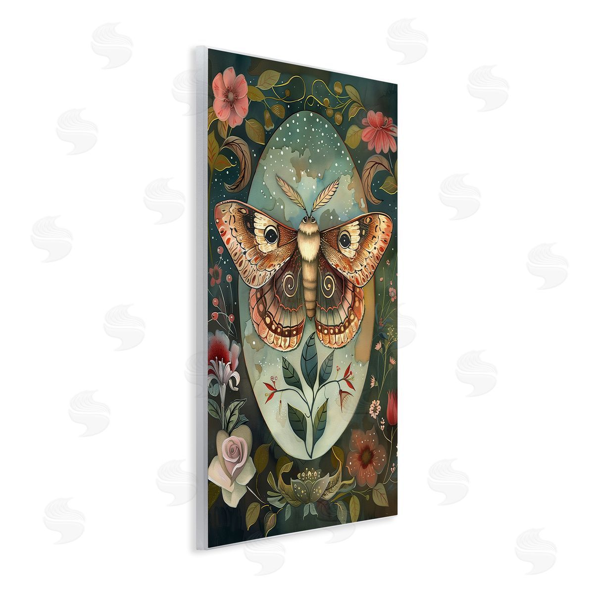 Moth with Blooming Florals Wood Plaque Wall Art, Home Decor by The Dutch Lady