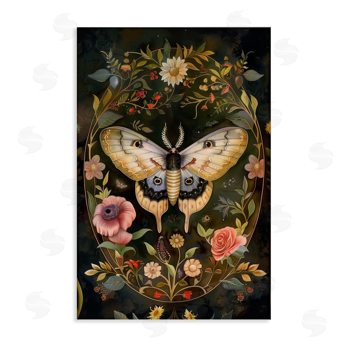 Victorian Botanicals & Moth Canvas Wall Art, Home Decor by The Dutch Lady