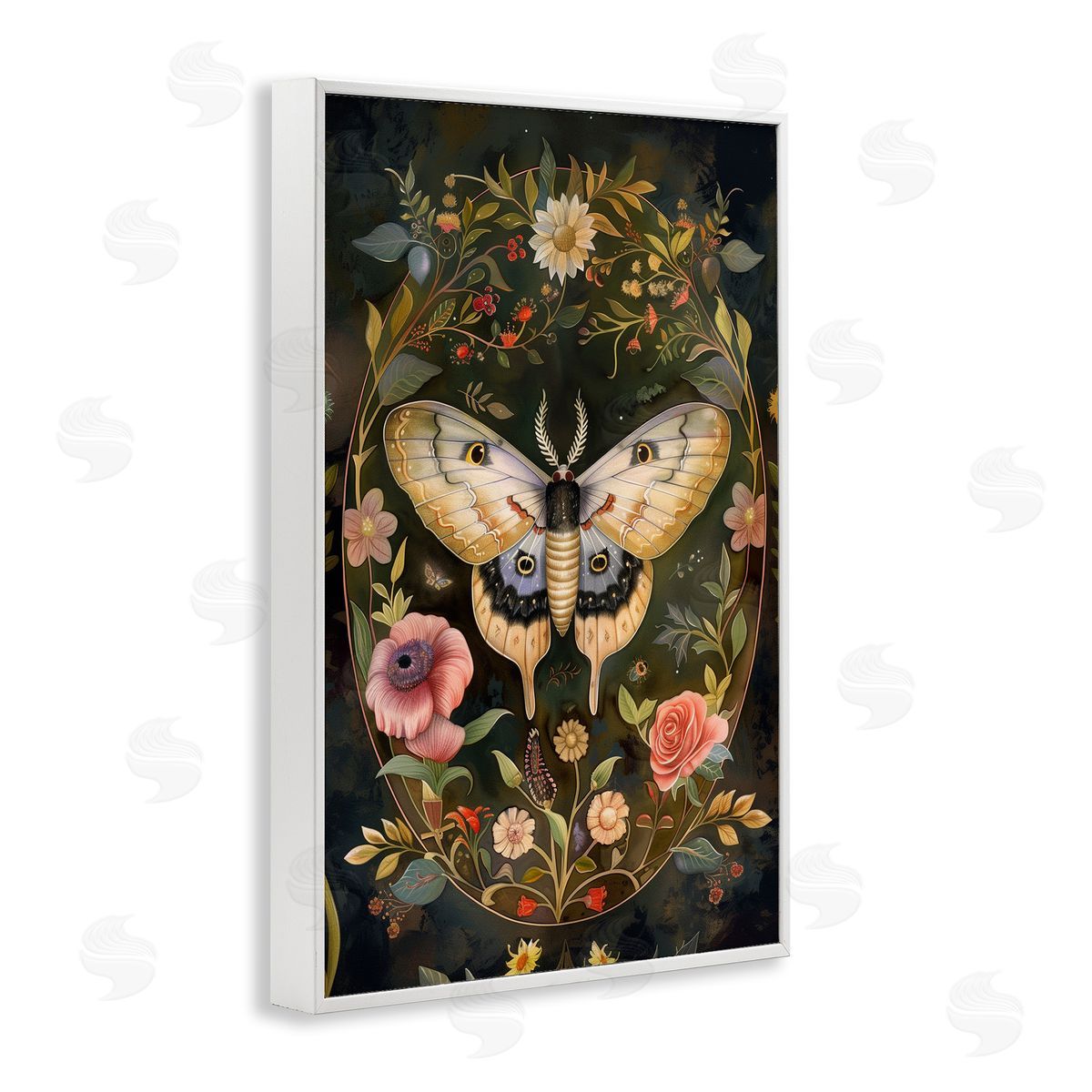 Victorian Botanicals & Moth White Frame Print Wall Art, Home Decor by The Dutch Lady