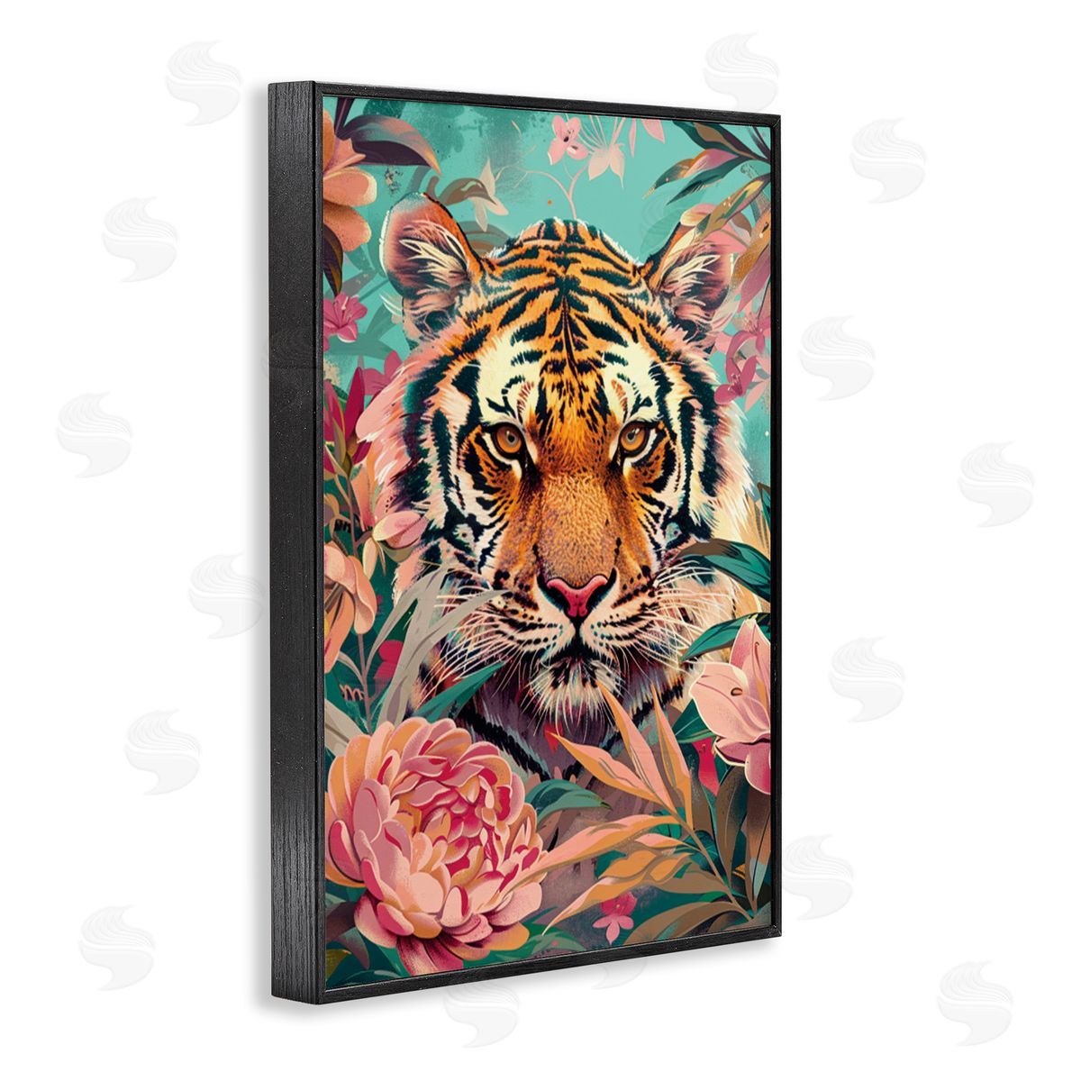 Fierce Tiger In Waiting Black Frame Print Wall Art, Home Decor by LSR Design Studio