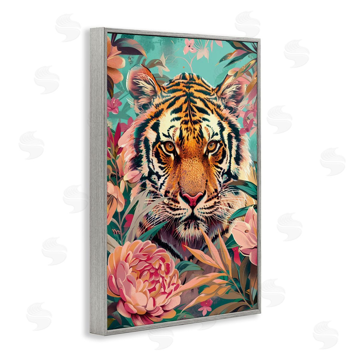 Fierce Tiger In Waiting Grey Frame Print Wall Art, Home Decor by LSR Design Studio