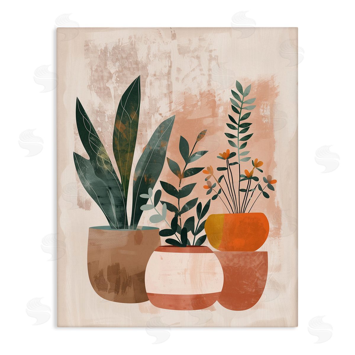 Earthy Boho Potted Plants Canvas Wall Art, Home Decor by LSR Creative Studio
