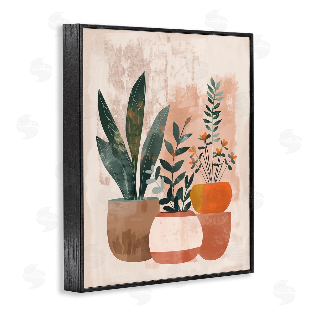 Earthy Boho Potted Plants Black Frame Print Wall Art, Home Decor by LSR Creative Studio