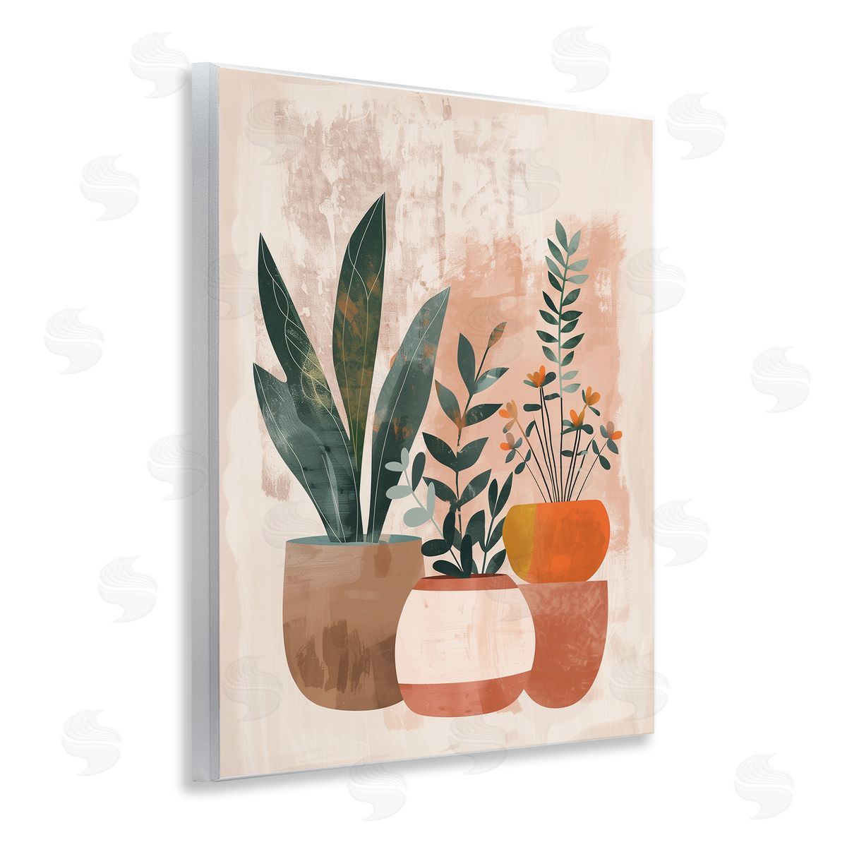 Earthy Boho Potted Plants Wood Plaque Wall Art, Home Decor by LSR Creative Studio