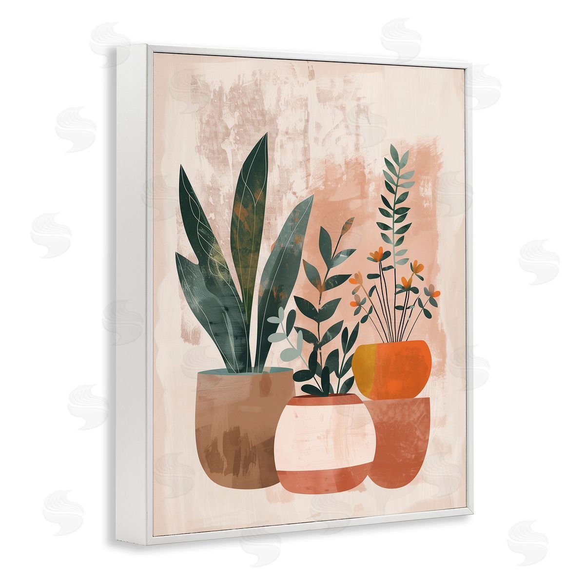 Earthy Boho Potted Plants White Frame Print Wall Art, Home Decor by LSR Creative Studio