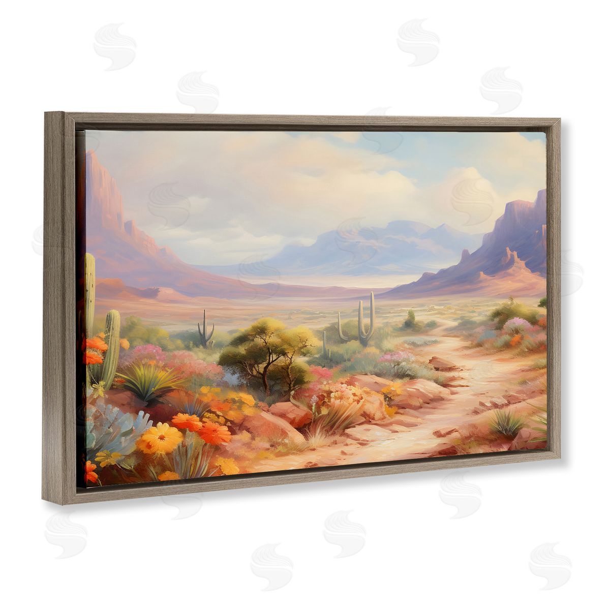 Flower Lined Desert Path Brown Floating Frame Canvas Wall Art, Home Decor by Franklyn Gregory