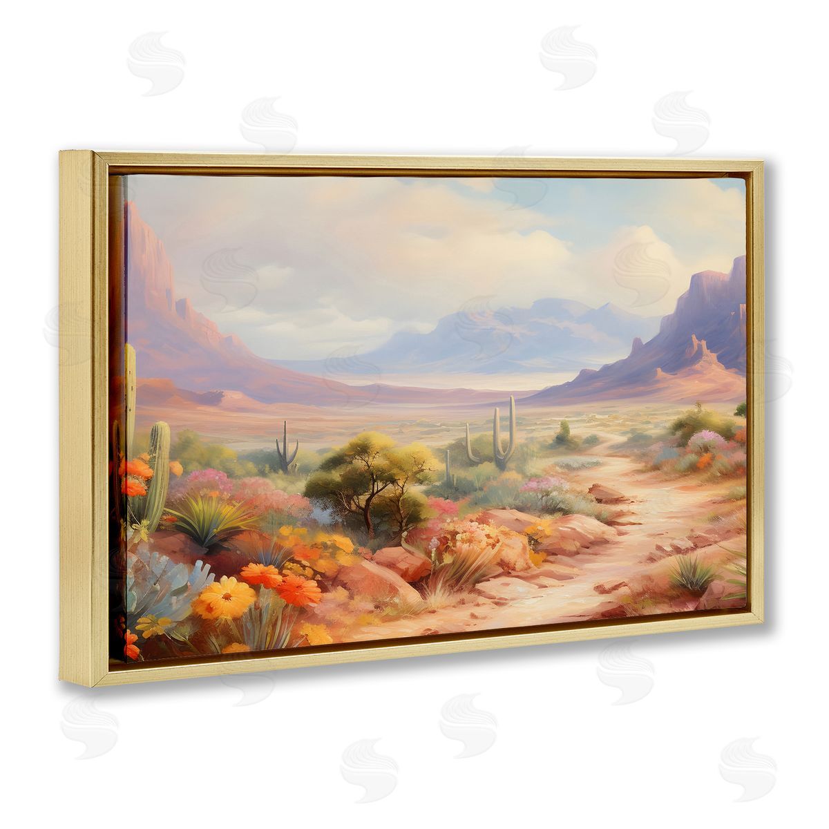 Flower Lined Desert Path Gold Floating Frame Canvas Wall Art, Home Decor by Franklyn Gregory
