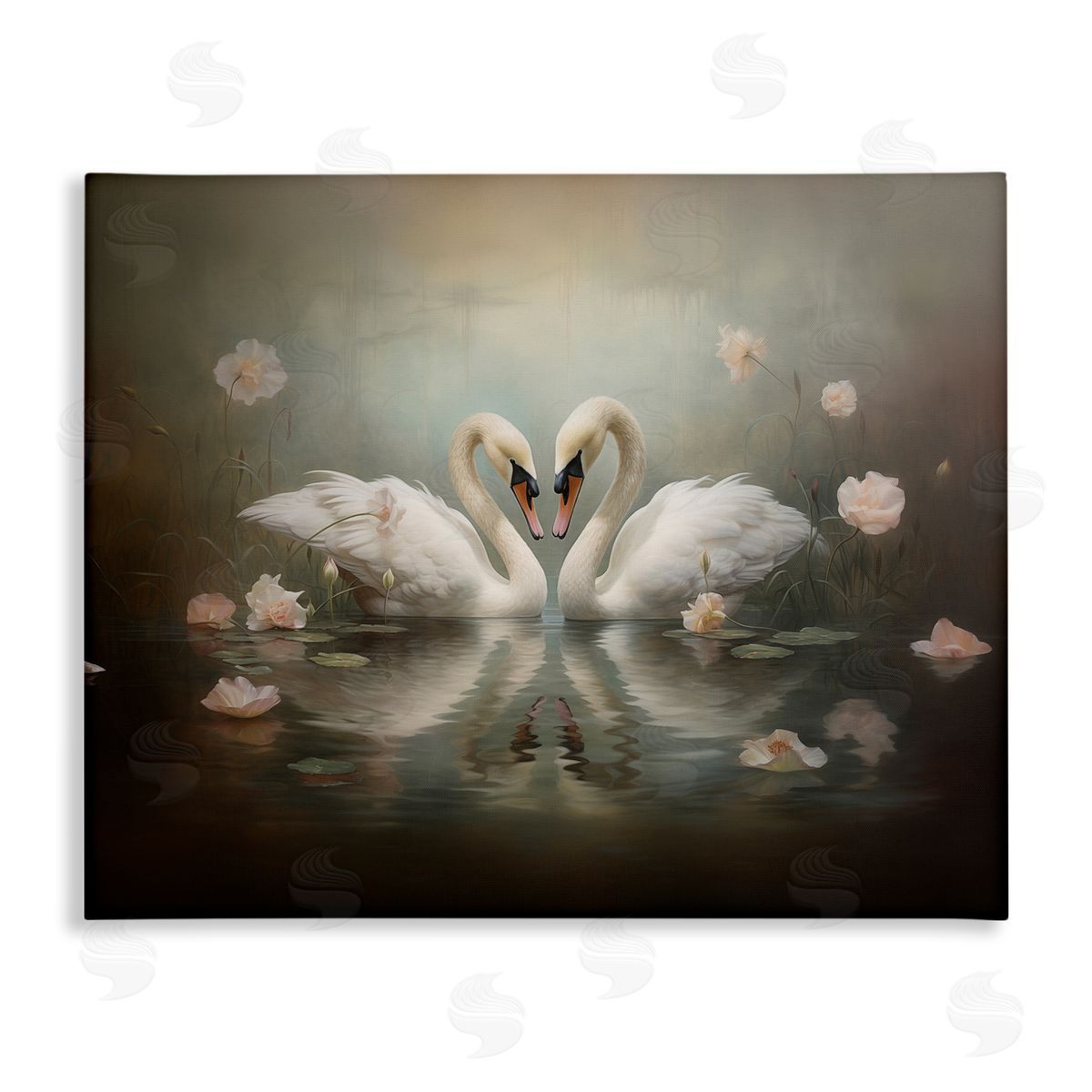Romantic Swans Reflection Canvas Wall Art, Home Decor by Arlington Prints
