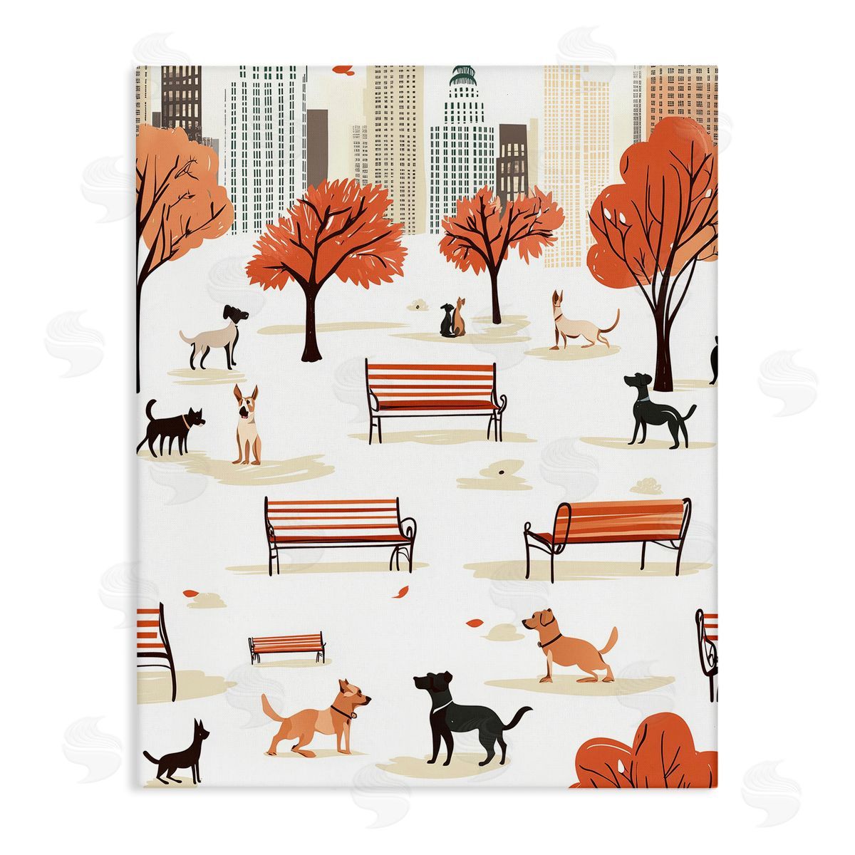 Autumn City Park Dogs Canvas Wall Art, Home Decor by Arlington Prints