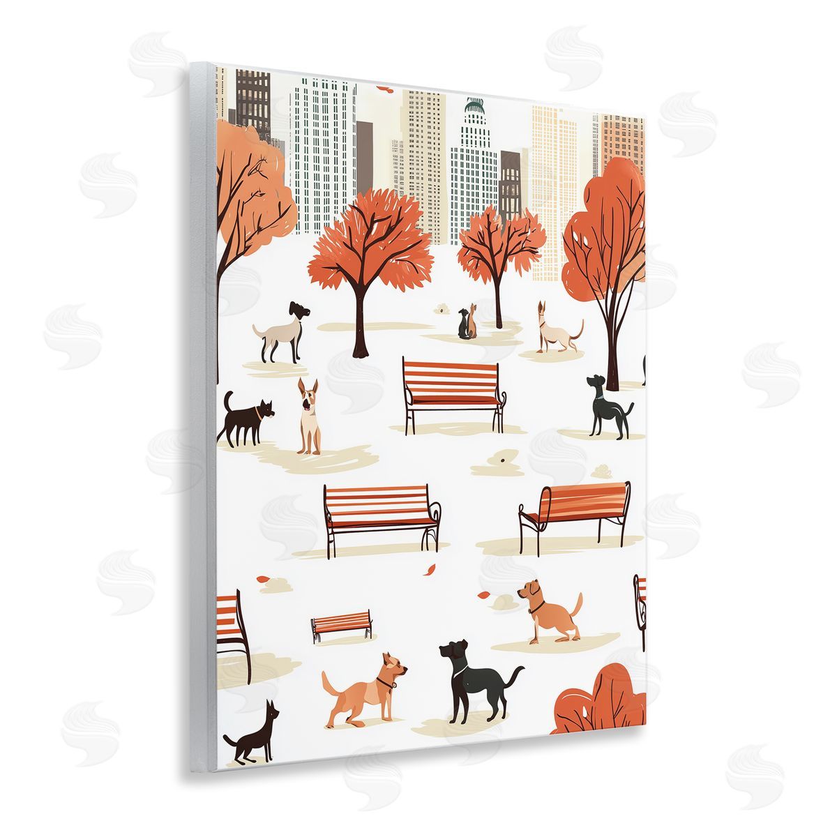 Autumn City Park Dogs Wood Plaque Wall Art, Home Decor by Arlington Prints