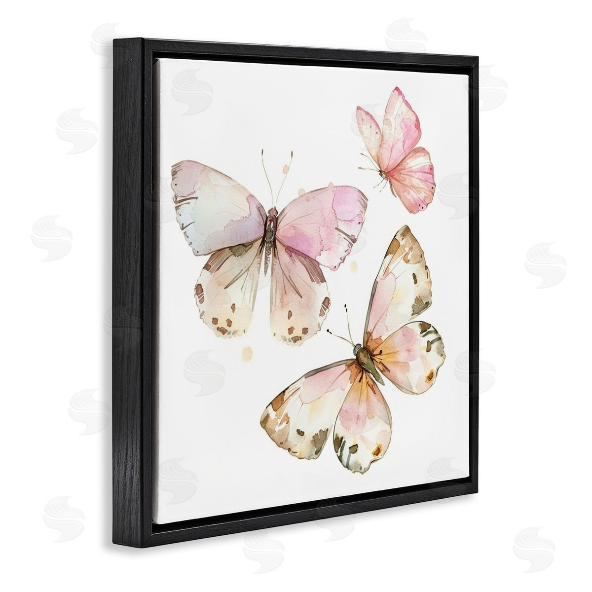 Soft Watercolor Butterfly Trio Black Floating Frame Canvas Wall Art, Home Decor by LSR Creative Studio