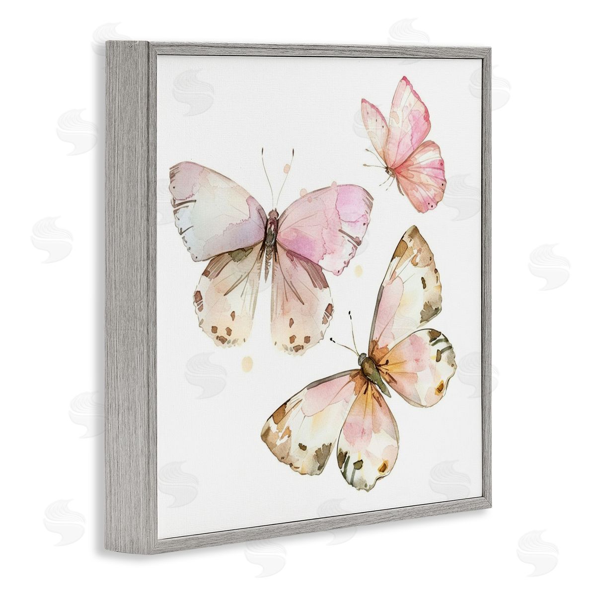 Soft Watercolor Butterfly Trio Grey Frame Print Wall Art, Home Decor by LSR Creative Studio