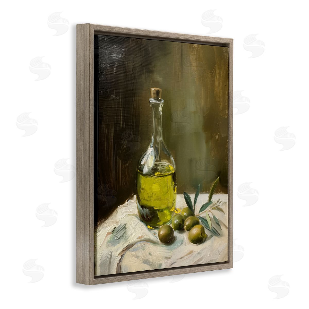 Olive Oil Still Life Brown Floating Frame Canvas Wall Art, Home Decor by Arlington Prints