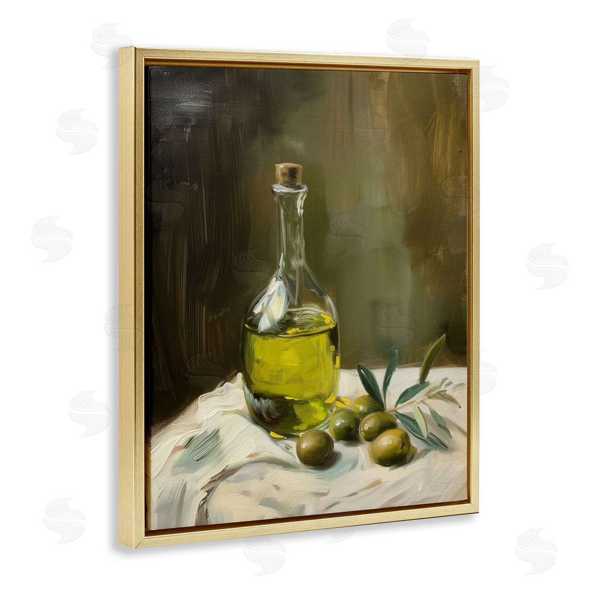 Olive Oil Still Life Gold Floating Frame Canvas Wall Art, Home Decor by Arlington Prints